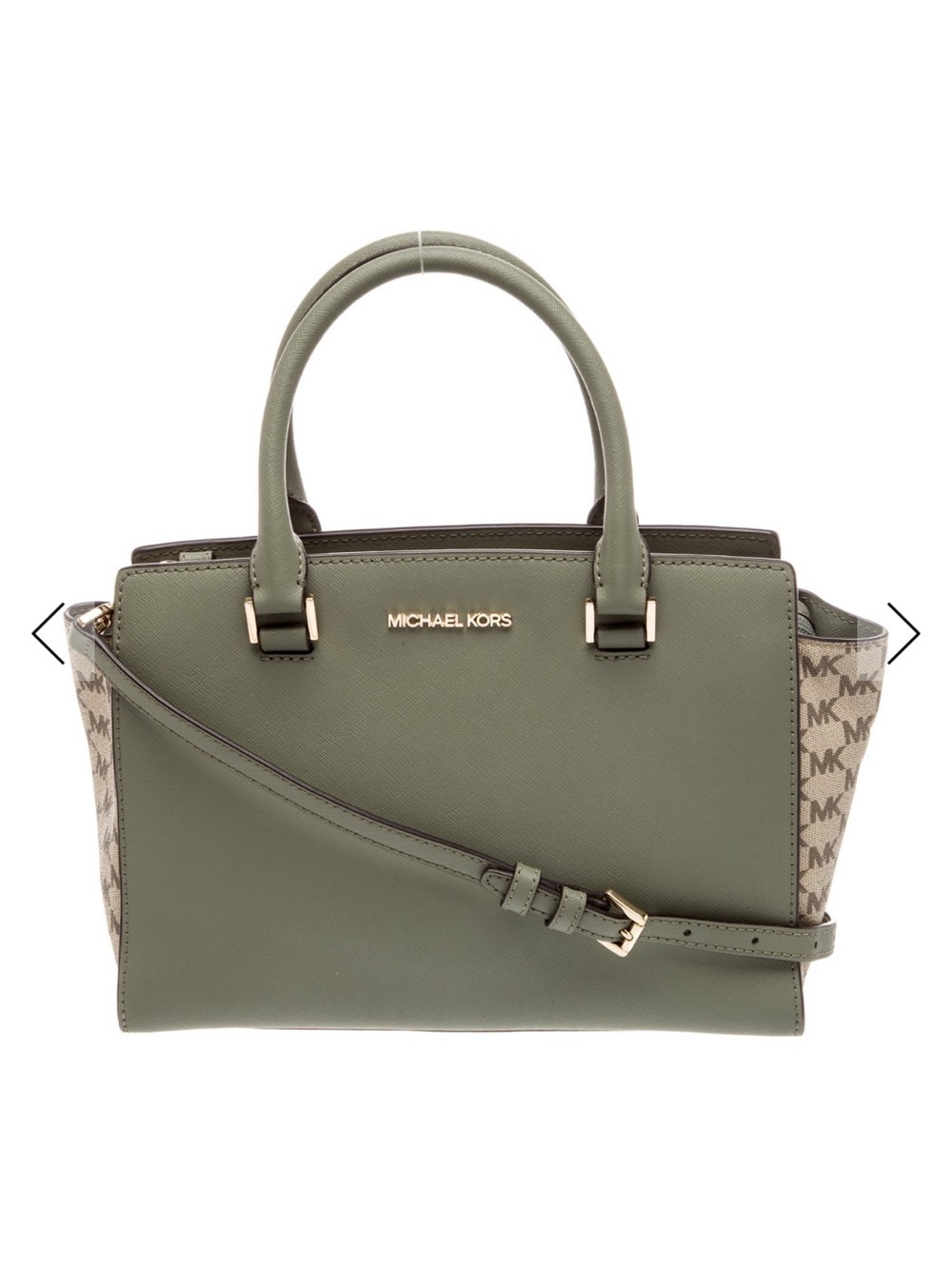 Michael Kors Olive and Beige Logo Saffiano Satchel